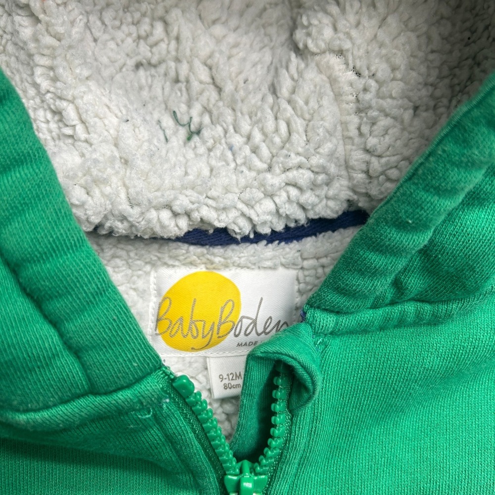 Baby Boden Hoodie Green Raccoon Fox Applique Kids Size 9-12M‎ Full Zip Boys - Picture 4 of 7